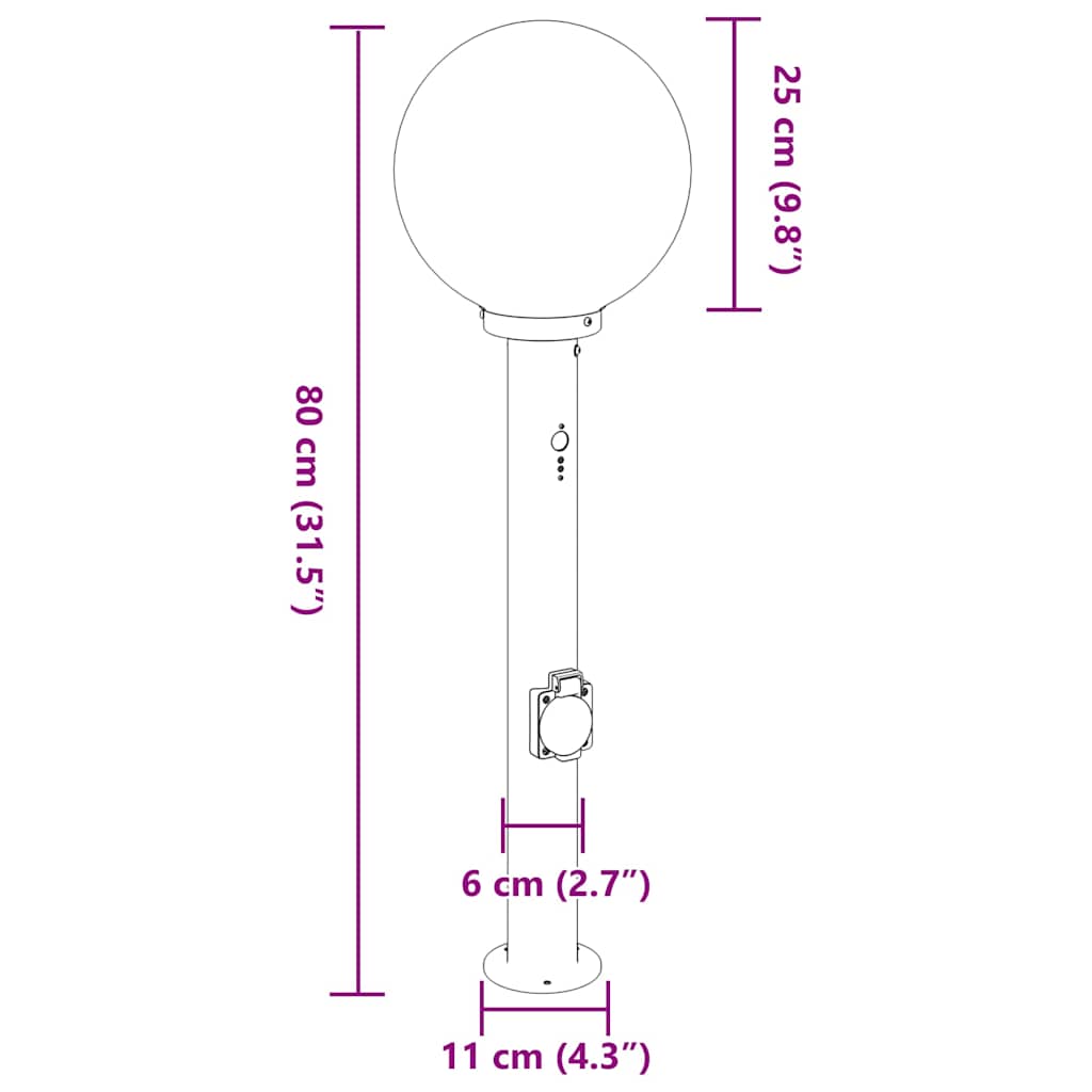 pullertlamper med sensor og stikkontakt 3 stk. 80 cm sort IP44