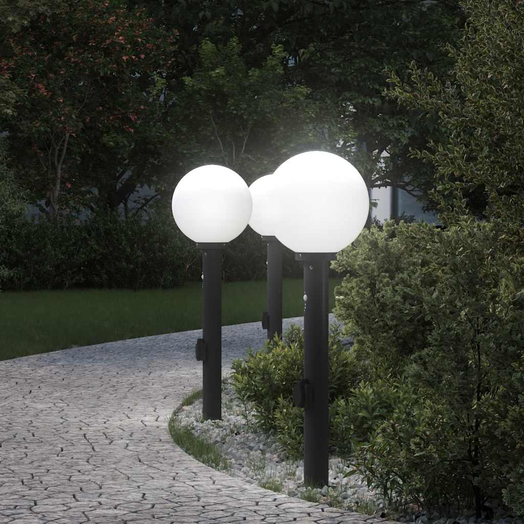 pullertlamper med sensor og stikkontakt 3 stk. 80 cm sort IP44