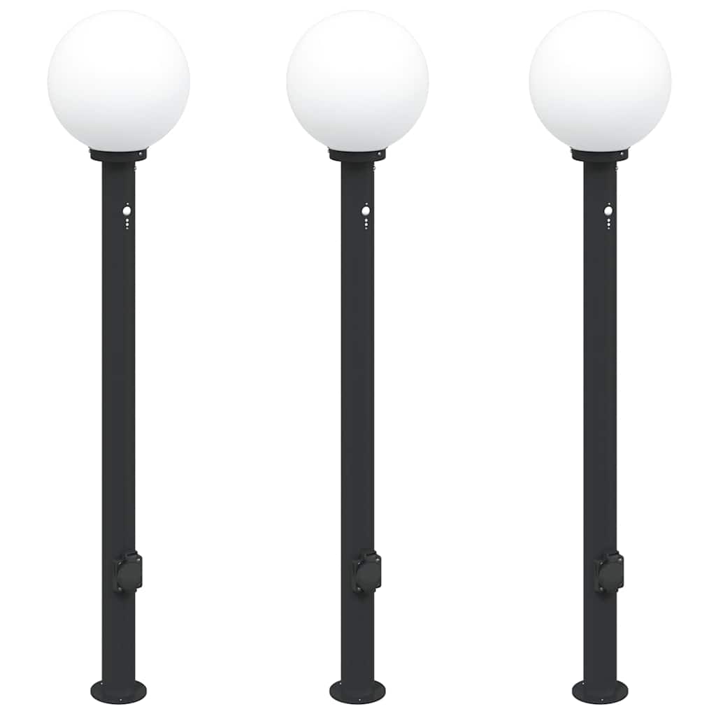 pullertlamper med sensor og stikkontakt 3 stk. 120 cm sort IP44