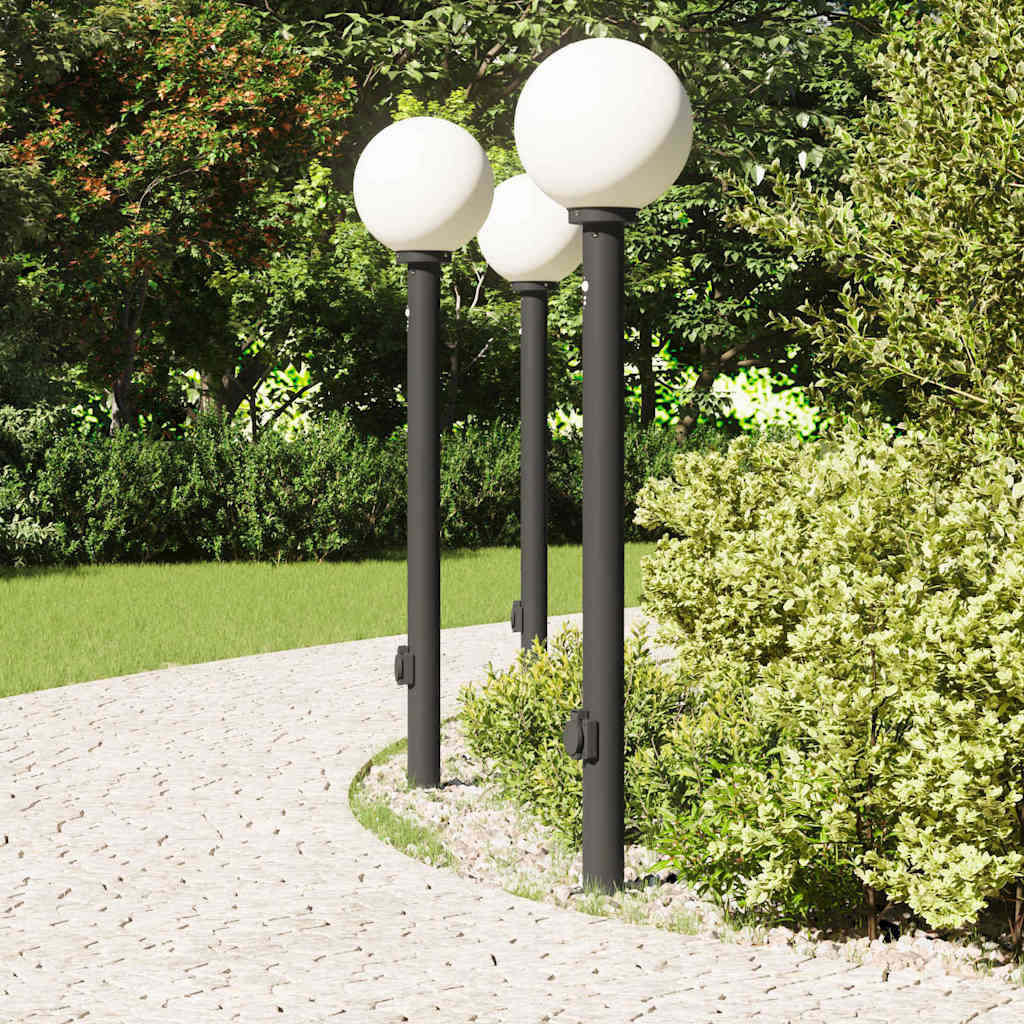 pullertlamper med sensor og stikkontakt 3 stk. 120 cm sort IP44