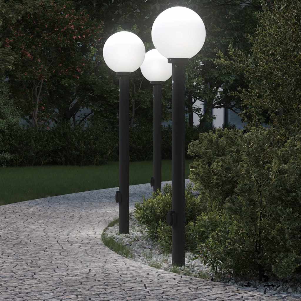 pullertlamper med sensor og stikkontakt 3 stk. 120 cm sort IP44