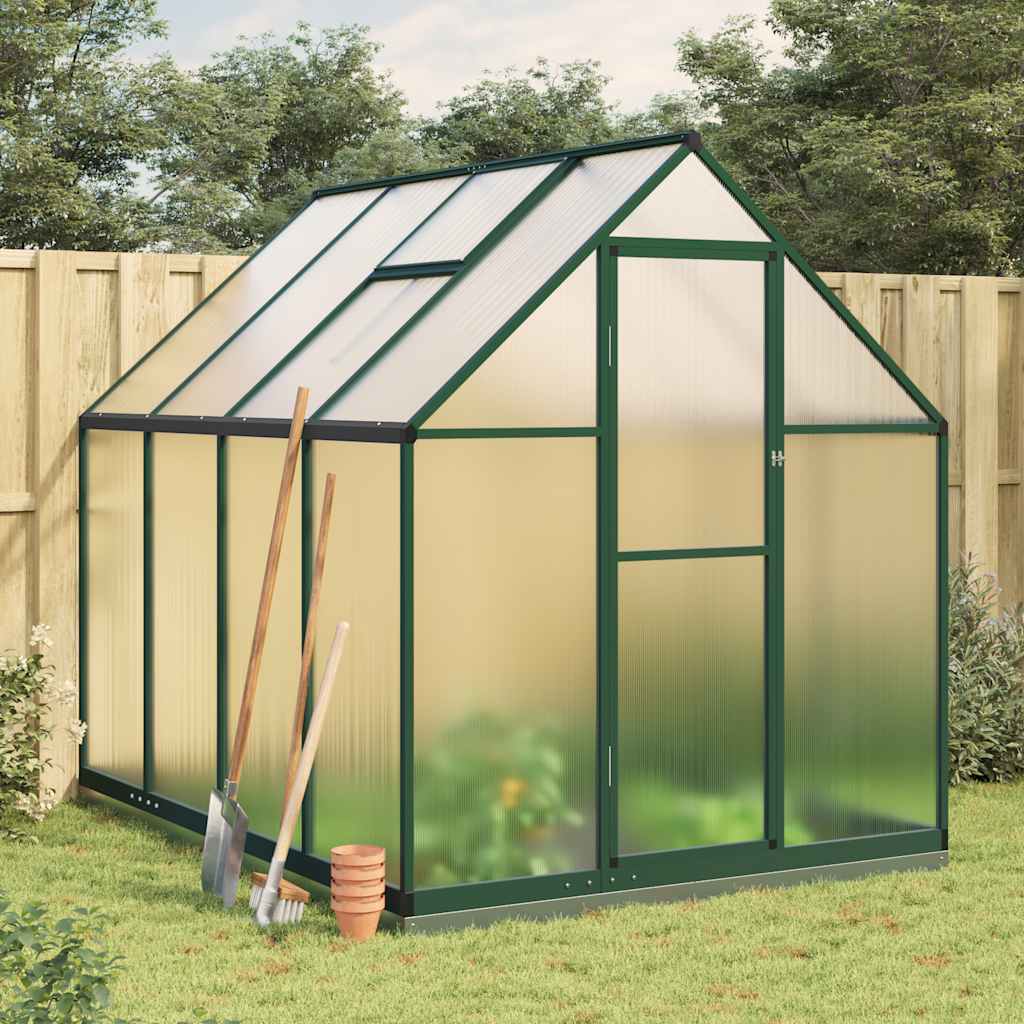 Drivhus Med Fundamentramme Aluminium Farvet - Grøn / 224 x 169 x 202 cm