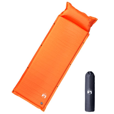 1-personers campingmadras med pude selvoppustelig orange