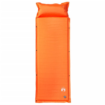 1-personers campingmadras med pude selvoppustelig orange