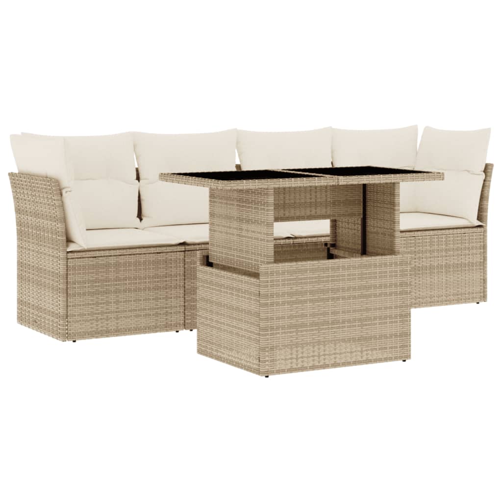 sofasæt til haven 5 dele med hynder polyrattan beige