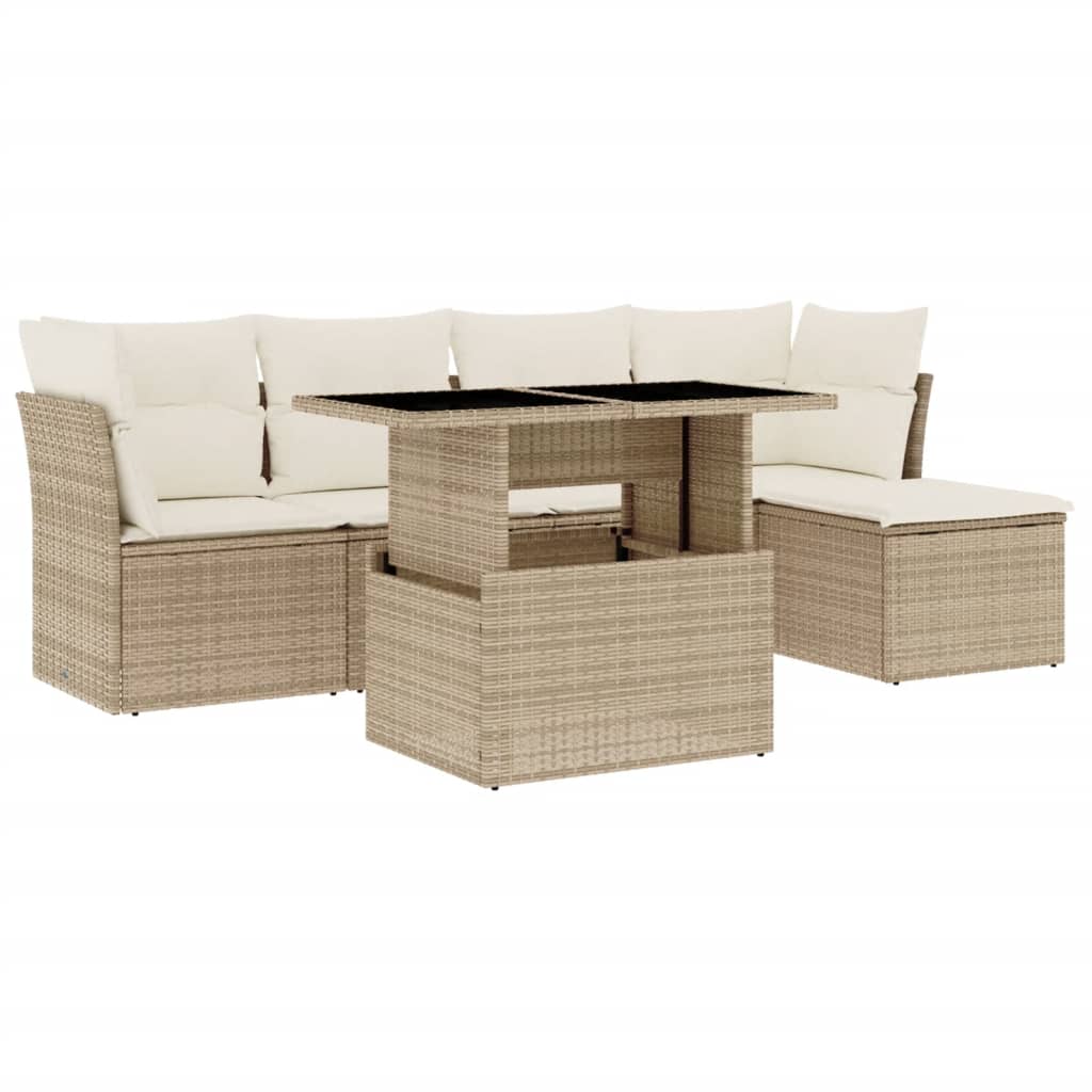 sofasæt til haven 6 dele med hynder polyrattan beige
