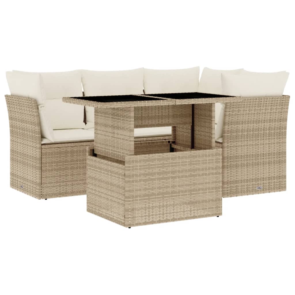 sofasæt til haven 5 dele med hynder polyrattan beige
