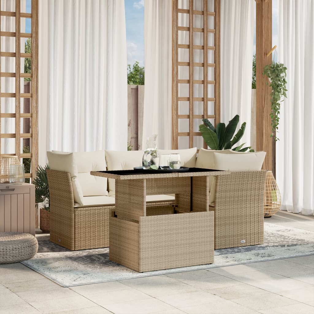 sofasæt til haven 5 dele med hynder polyrattan beige