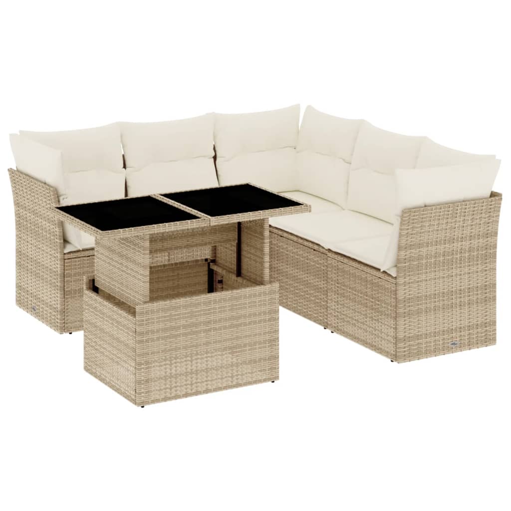 sofasæt til haven 6 dele med hynder polyrattan beige