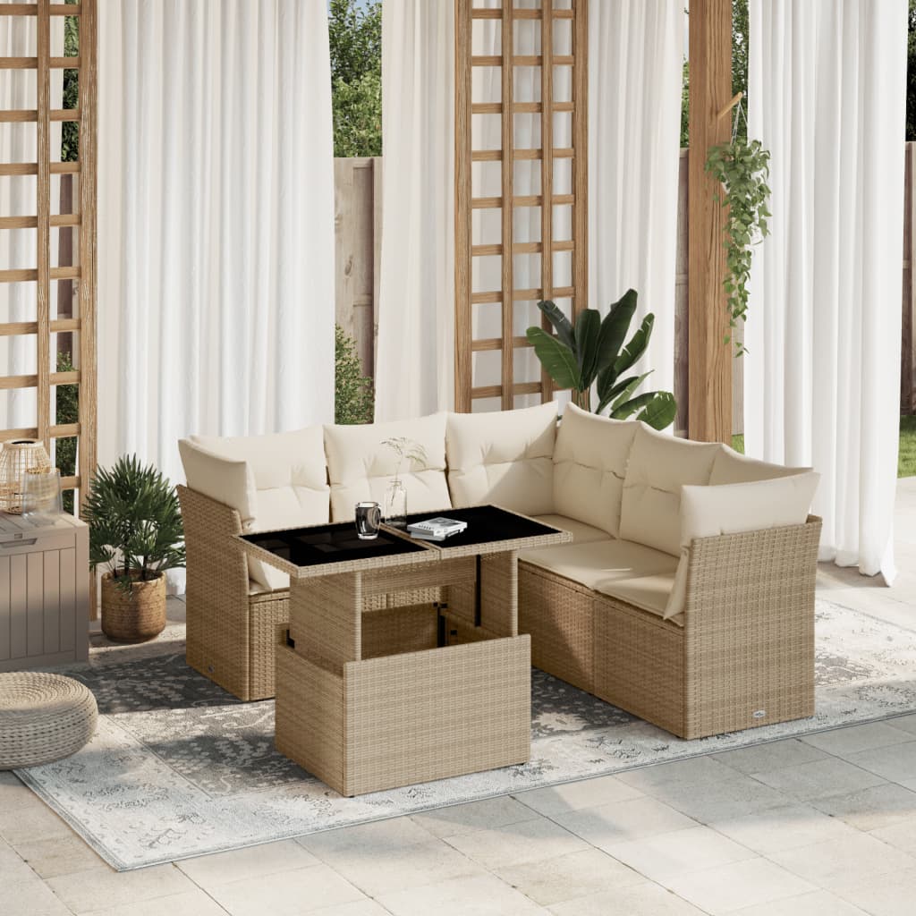 sofasæt til haven 6 dele med hynder polyrattan beige