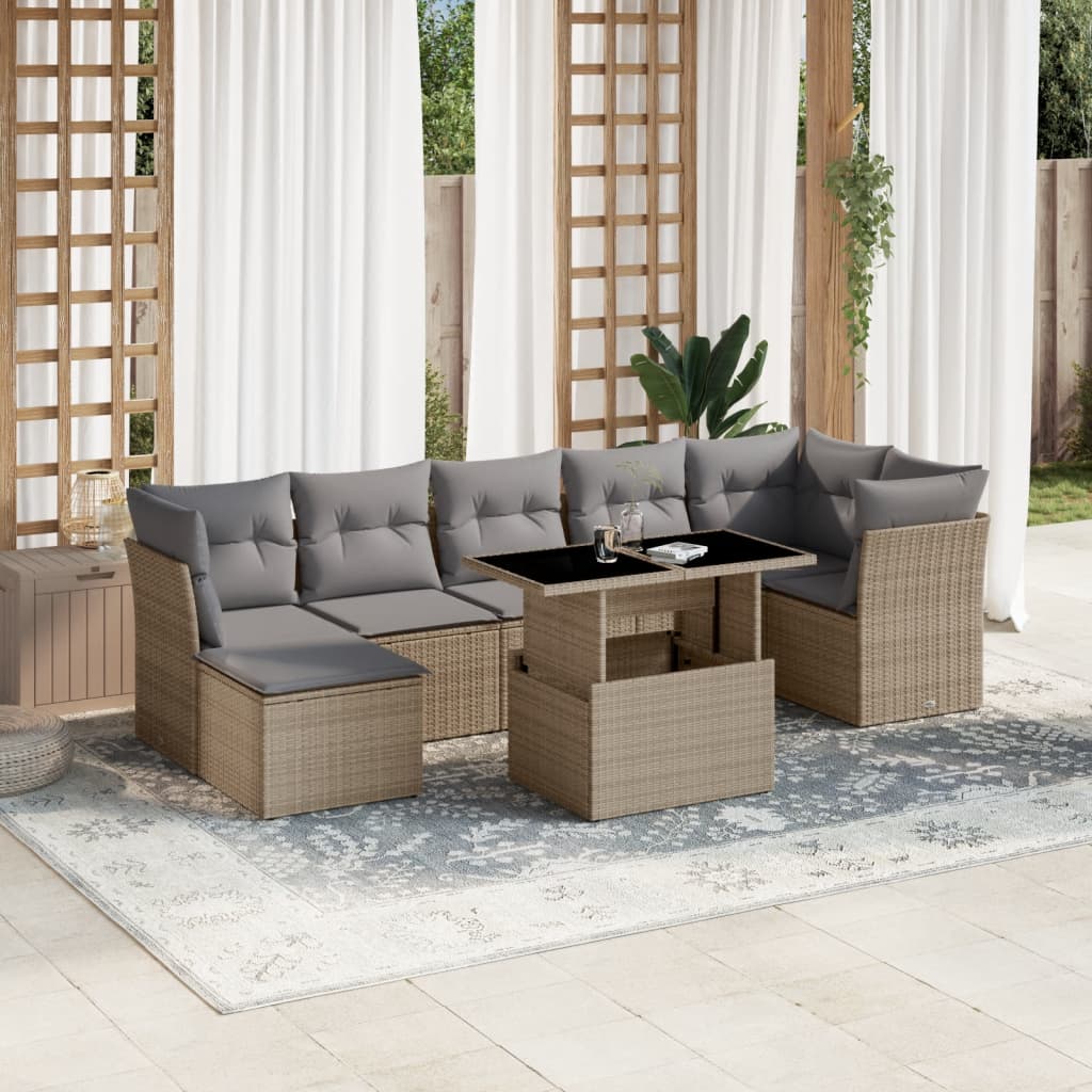 sofasæt til haven 8 dele med hynder polyrattan beige
