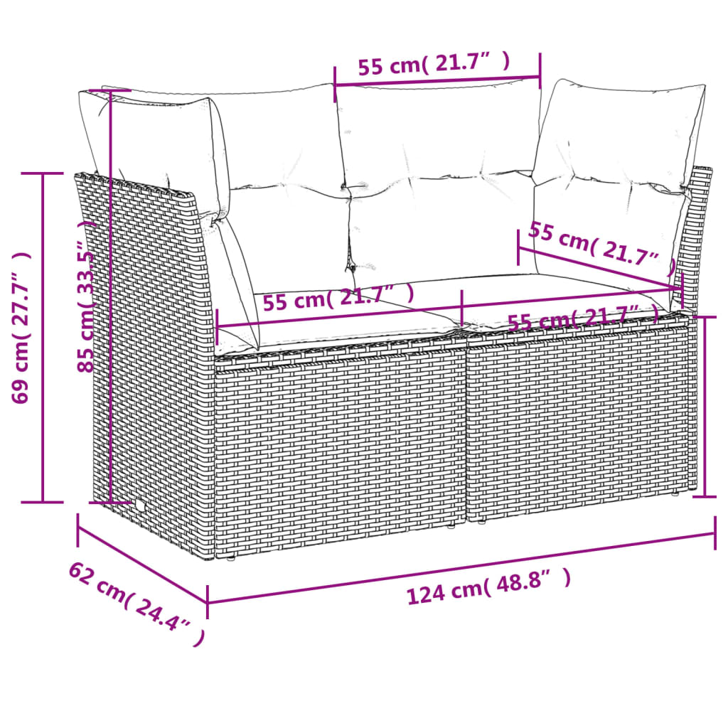 sofasæt til haven 8 dele med hynder polyrattan grå