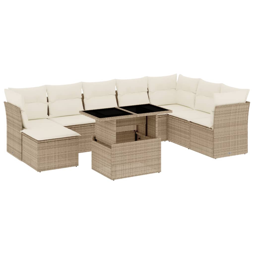 sofasæt til haven 9 dele med hynder polyrattan beige