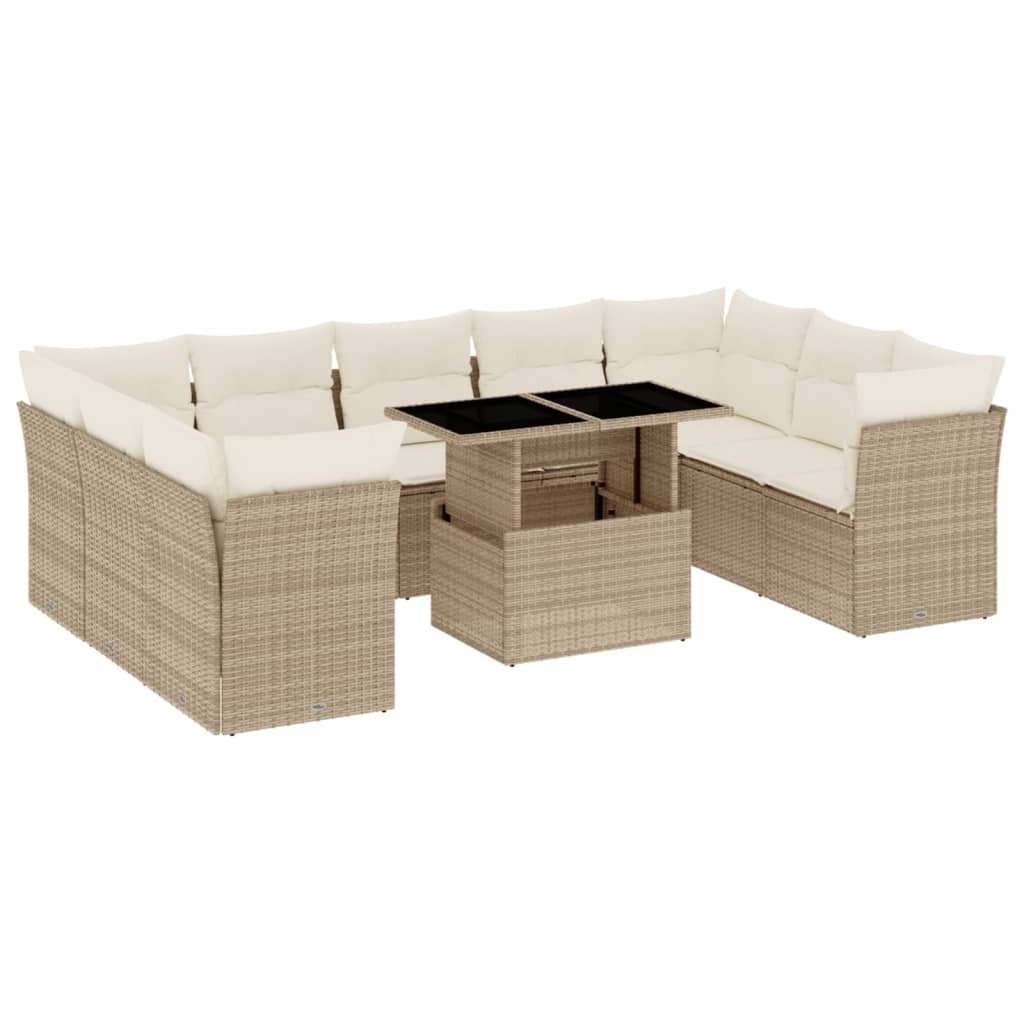 sofasæt til haven 10 dele med hynder polyrattan beige