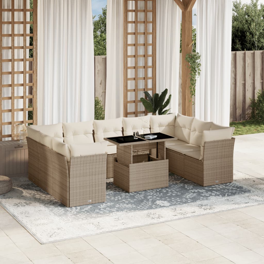 sofasæt til haven 10 dele med hynder polyrattan beige
