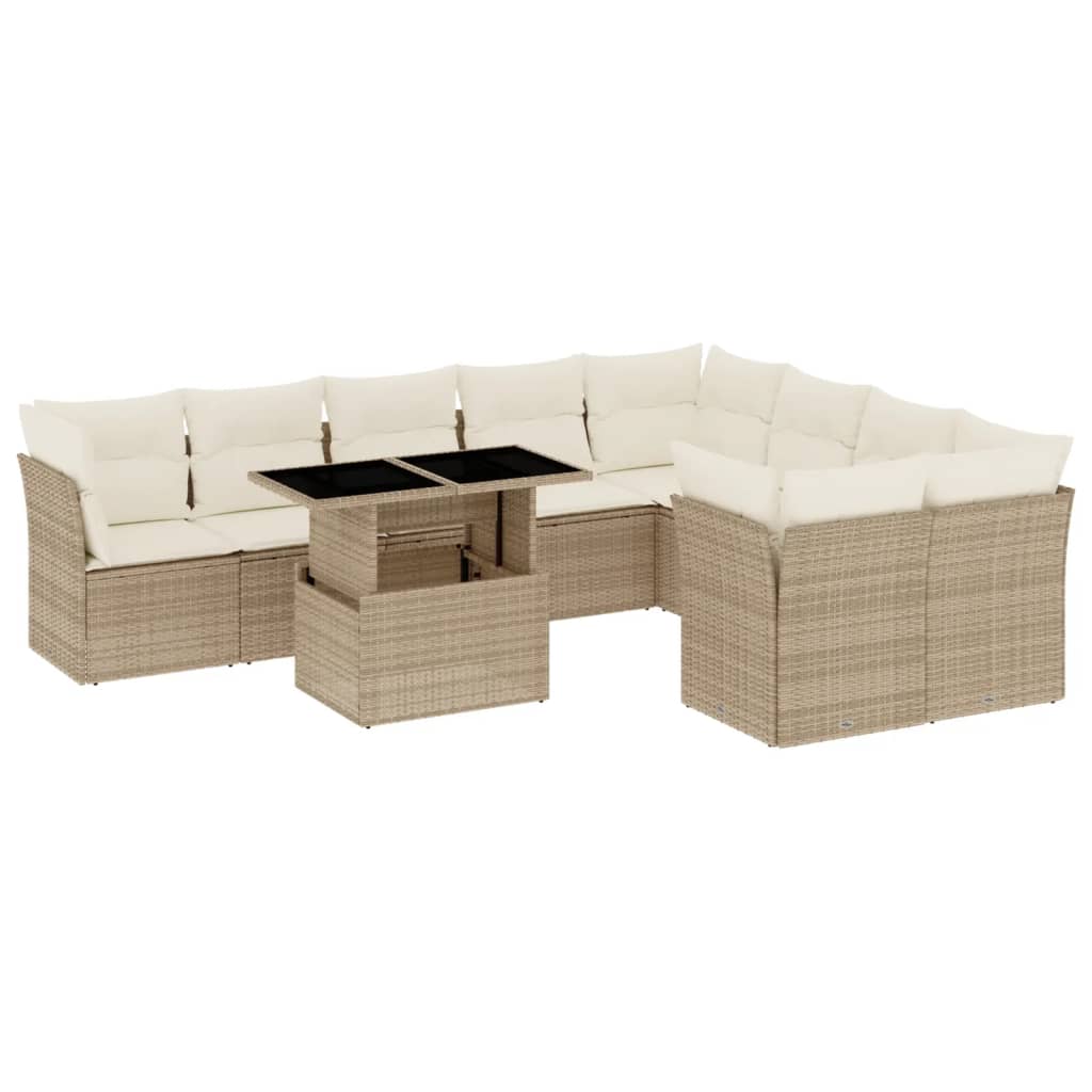 sofasæt til haven 10 dele med hynder polyrattan beige