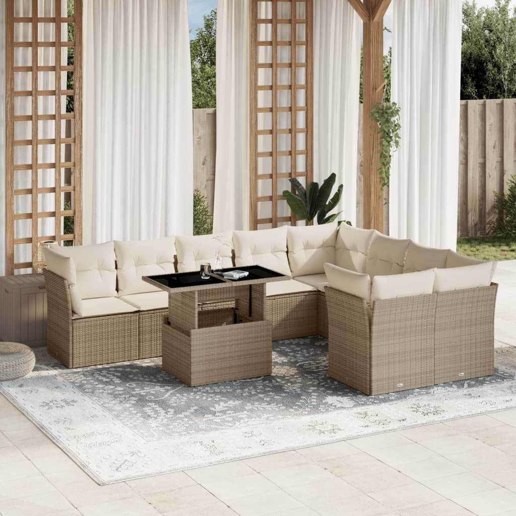 sofasæt til haven 10 dele med hynder polyrattan beige