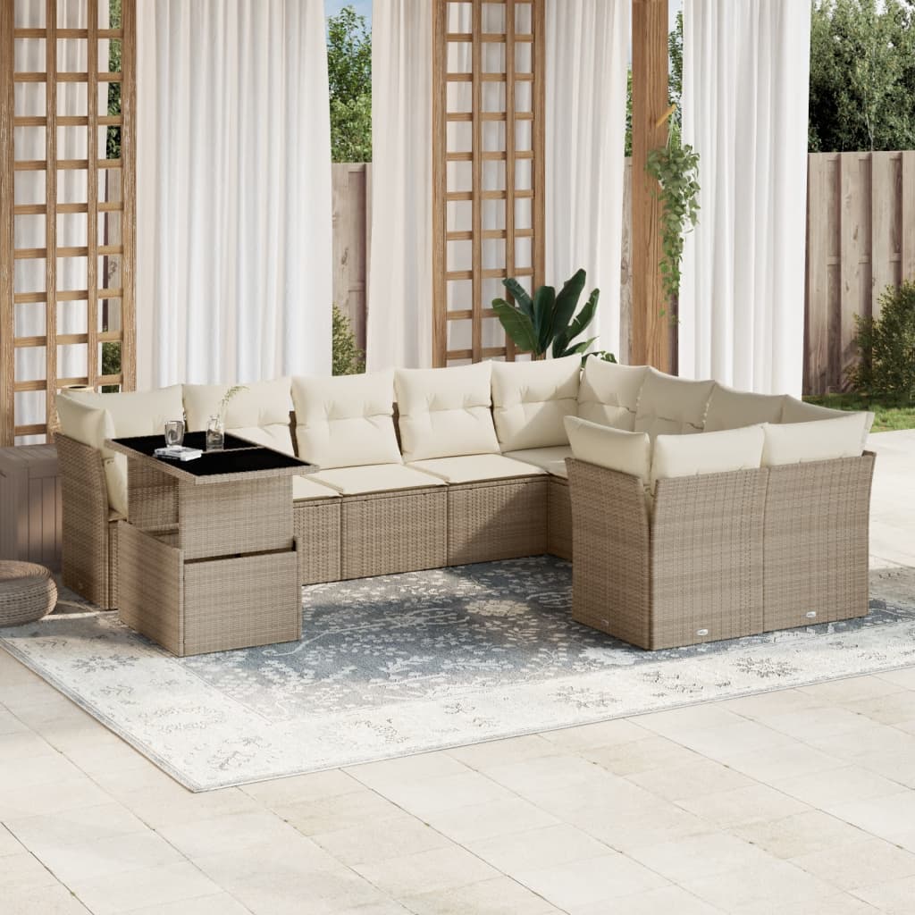 sofasæt til haven 10 dele med hynder polyrattan beige