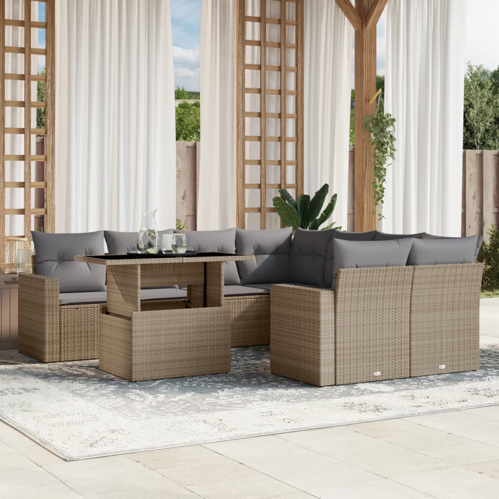 sofasæt til haven 9 dele med hynder polyrattan beige