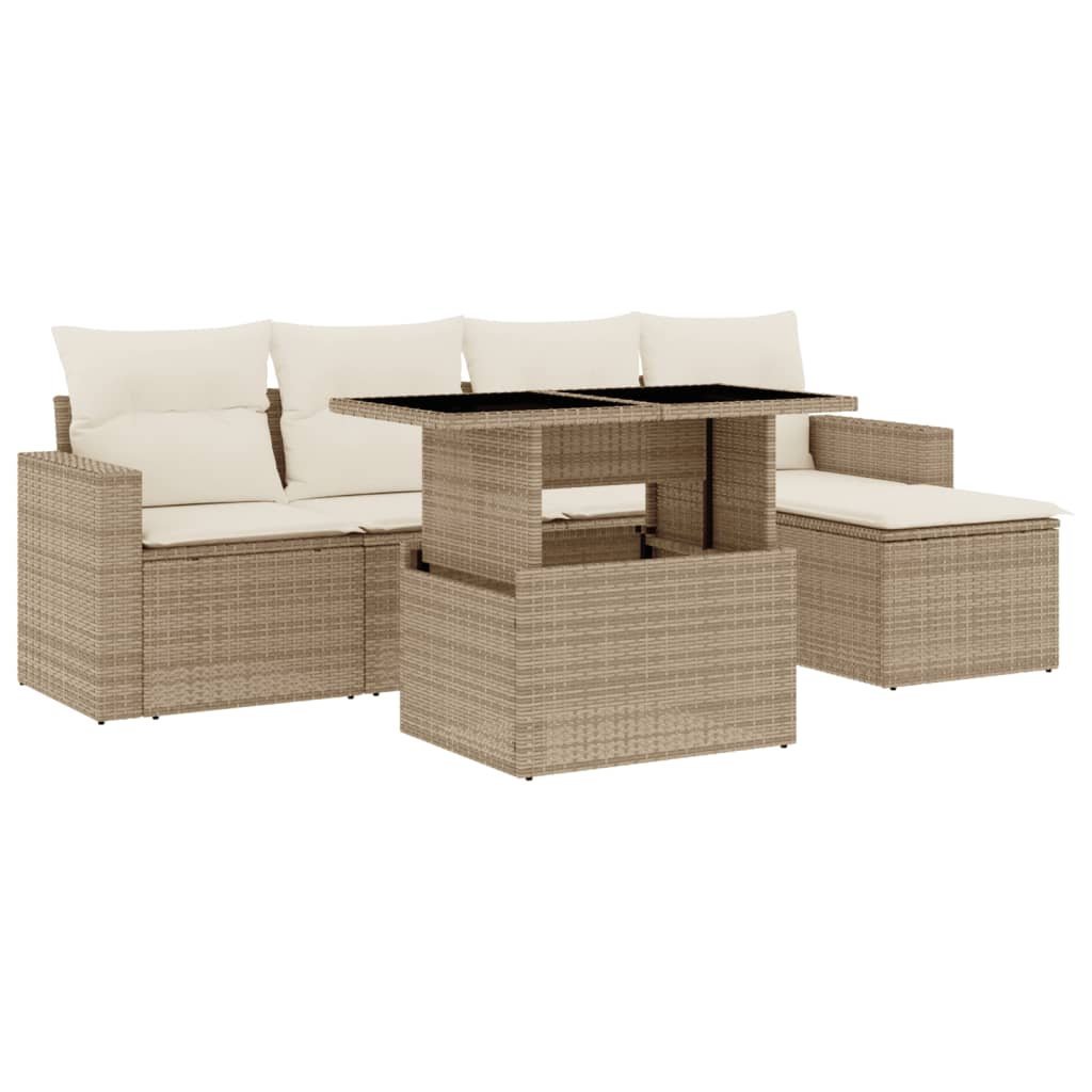 sofasæt til haven 6 dele med hynder polyrattan beige