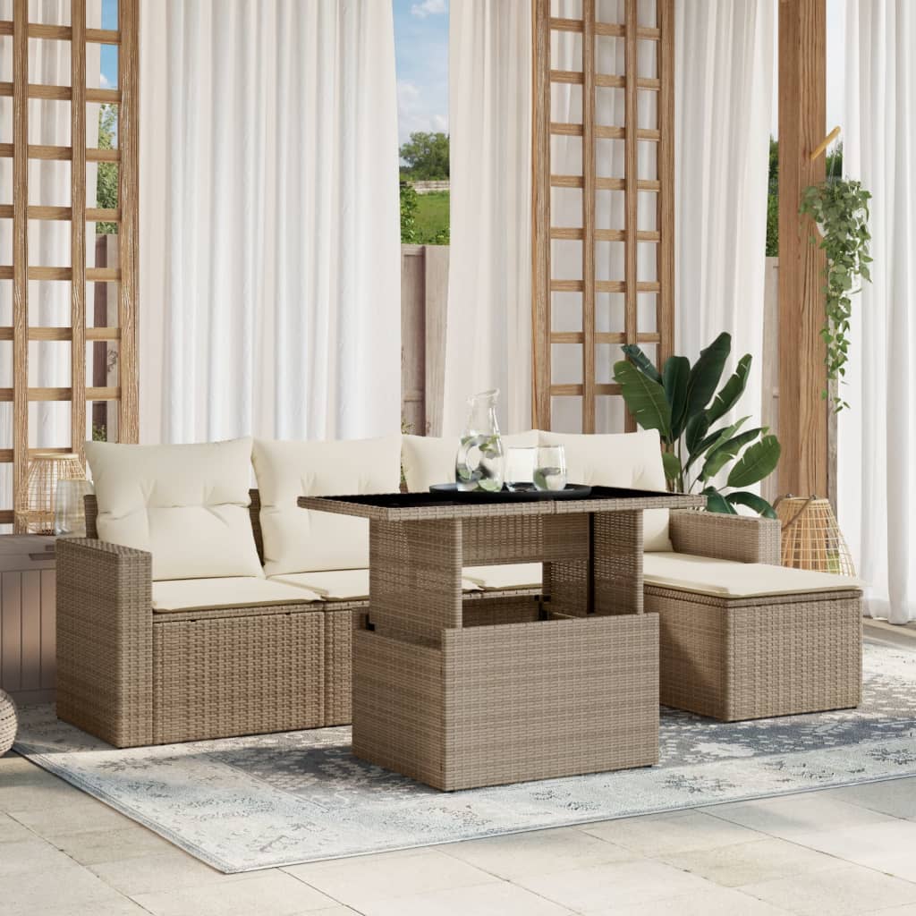 sofasæt til haven 6 dele med hynder polyrattan beige