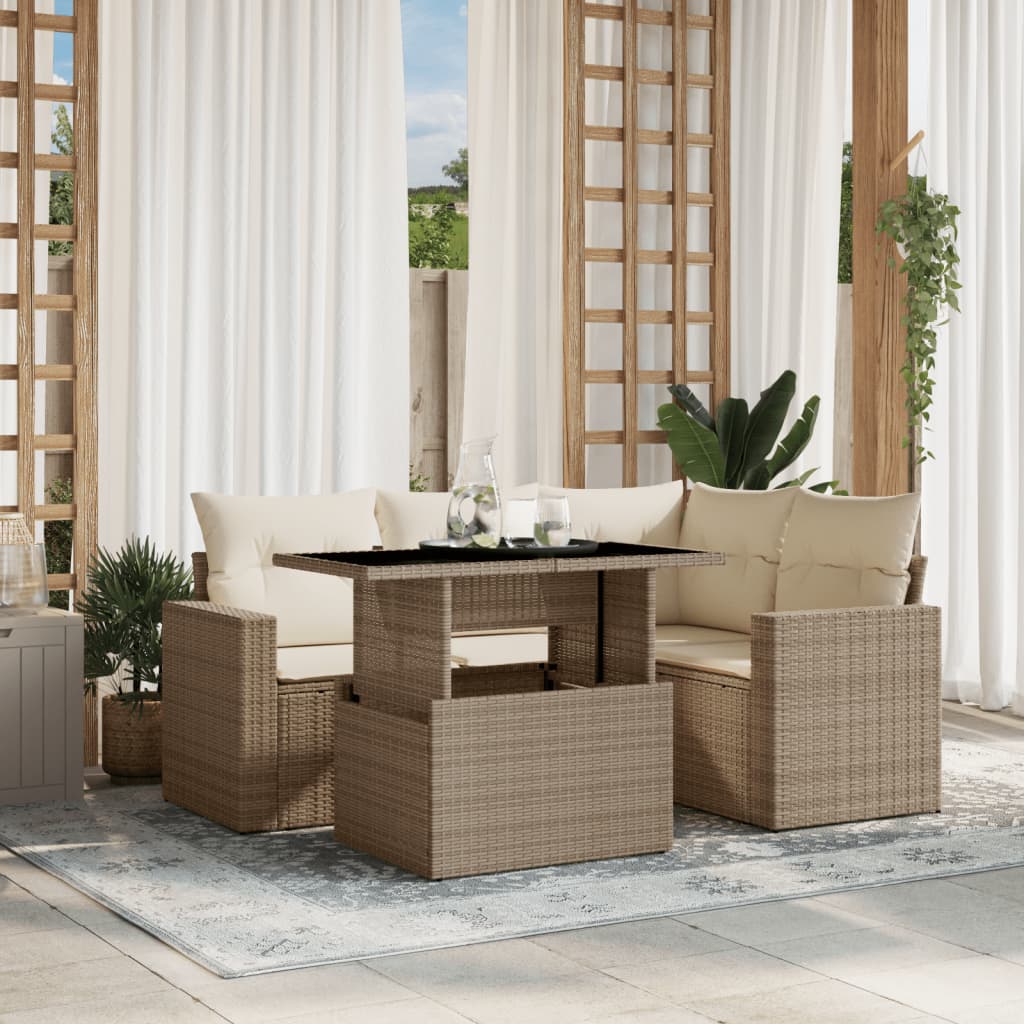 sofasæt til haven 5 dele med hynder polyrattan beige