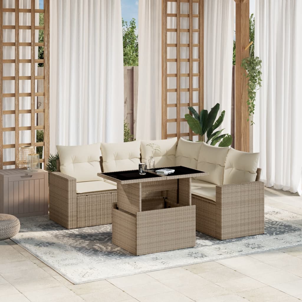 sofasæt til haven 6 dele med hynder polyrattan beige