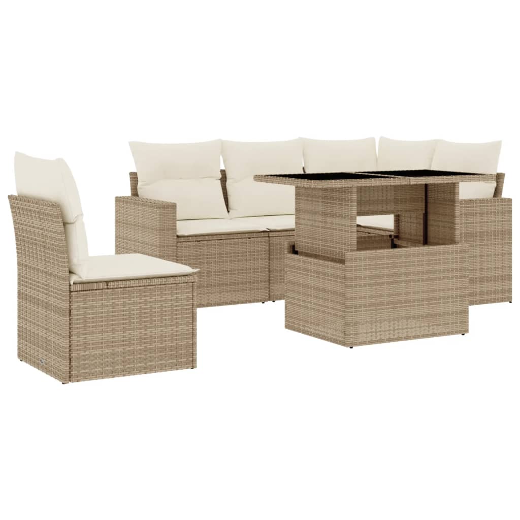 sofasæt til haven 6 dele med hynder polyrattan beige