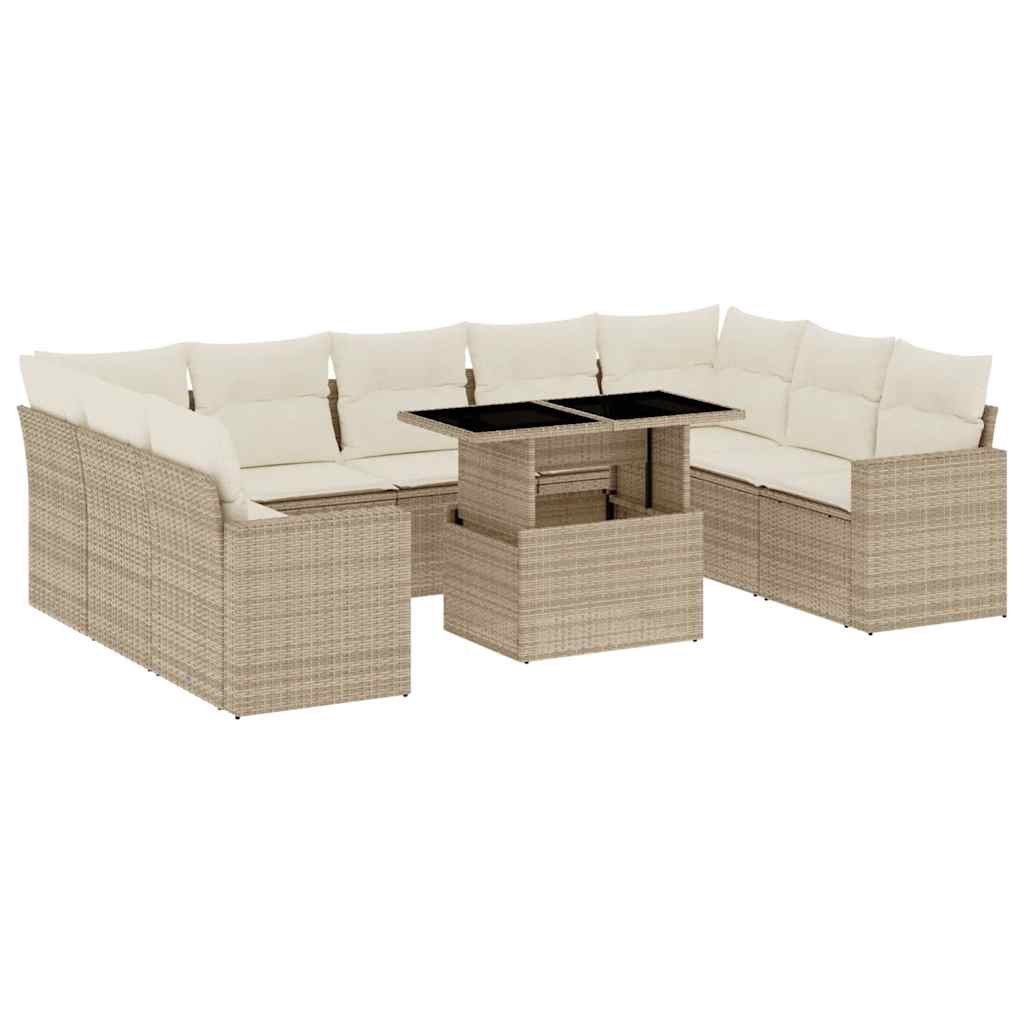 sofasæt til haven 10 dele med hynder polyrattan beige