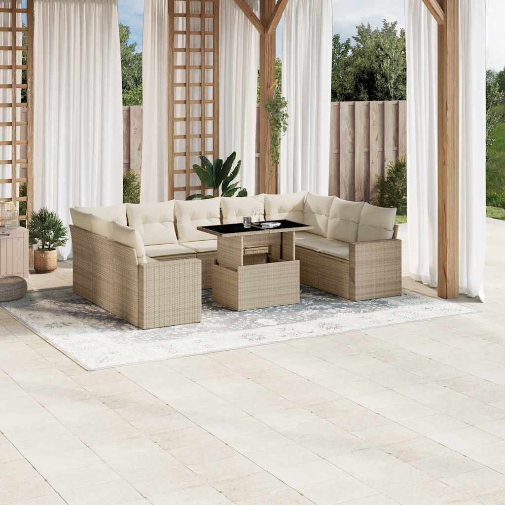 sofasæt til haven 10 dele med hynder polyrattan beige