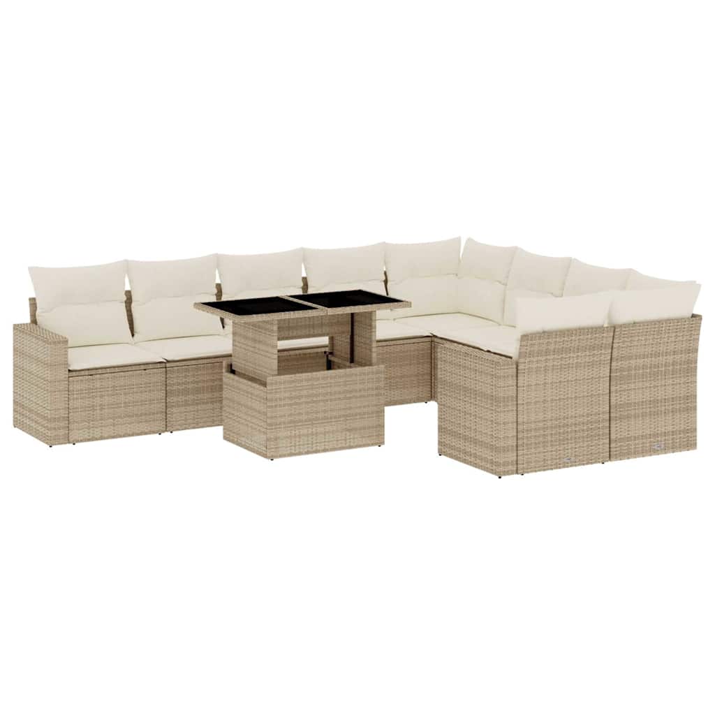 sofasæt til haven 10 dele med hynder polyrattan beige