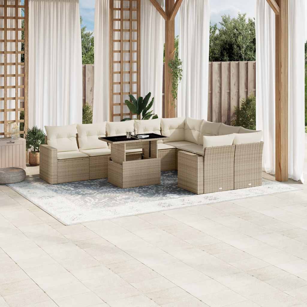 sofasæt til haven 10 dele med hynder polyrattan beige