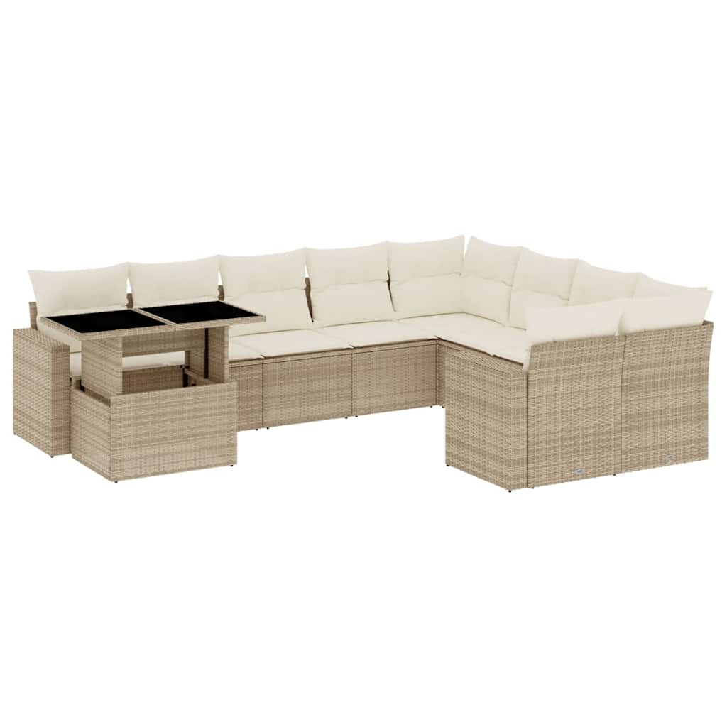 sofasæt til haven 10 dele med hynder polyrattan beige