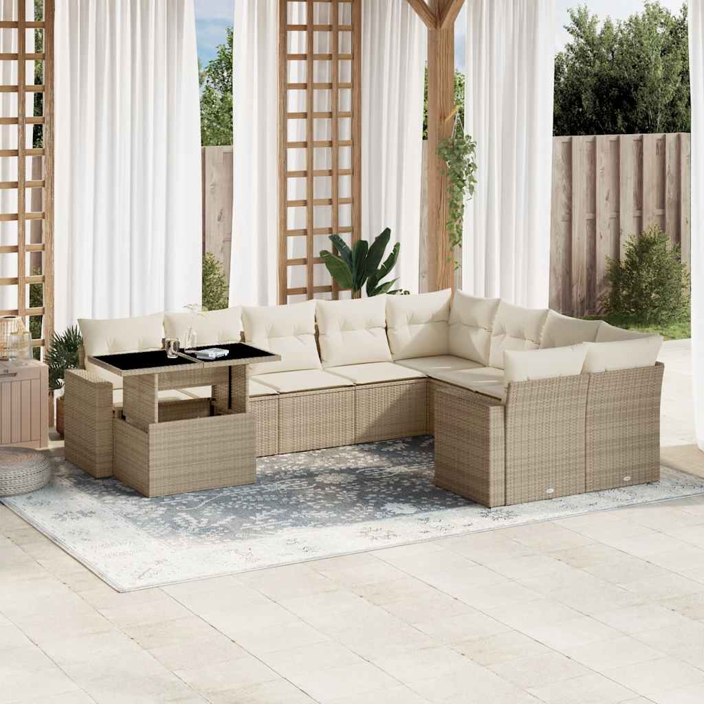 sofasæt til haven 10 dele med hynder polyrattan beige