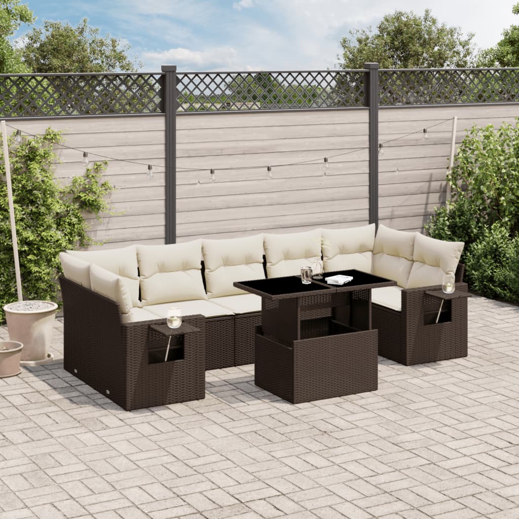 sofasæt til haven 8 dele med hynder polyrattan brun