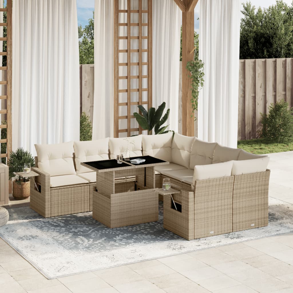 sofasæt til haven 9 dele med hynder polyrattan beige