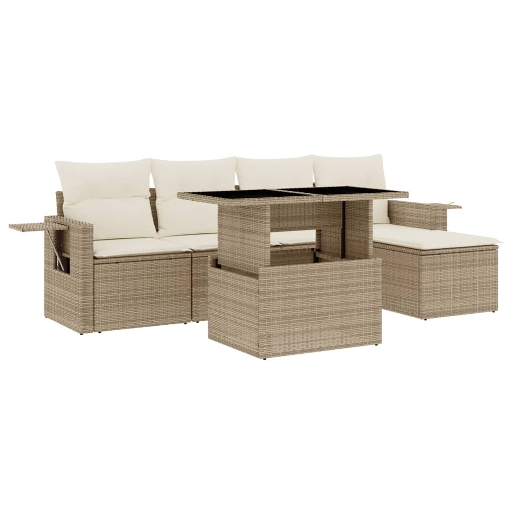 sofasæt til haven 6 dele med hynder polyrattan beige