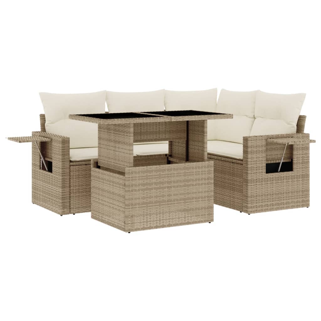 sofasæt til haven 5 dele med hynder polyrattan beige