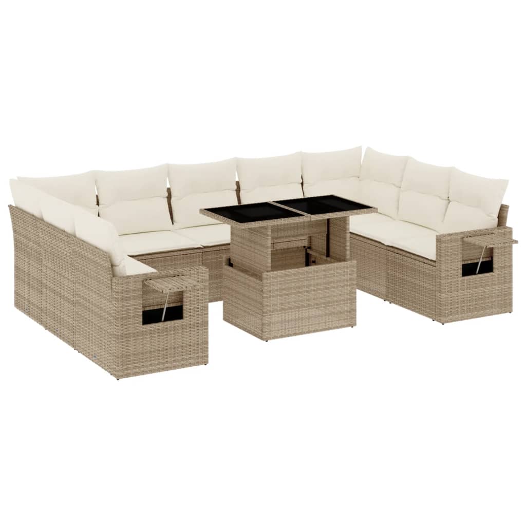sofasæt til haven 10 dele med hynder polyrattan beige
