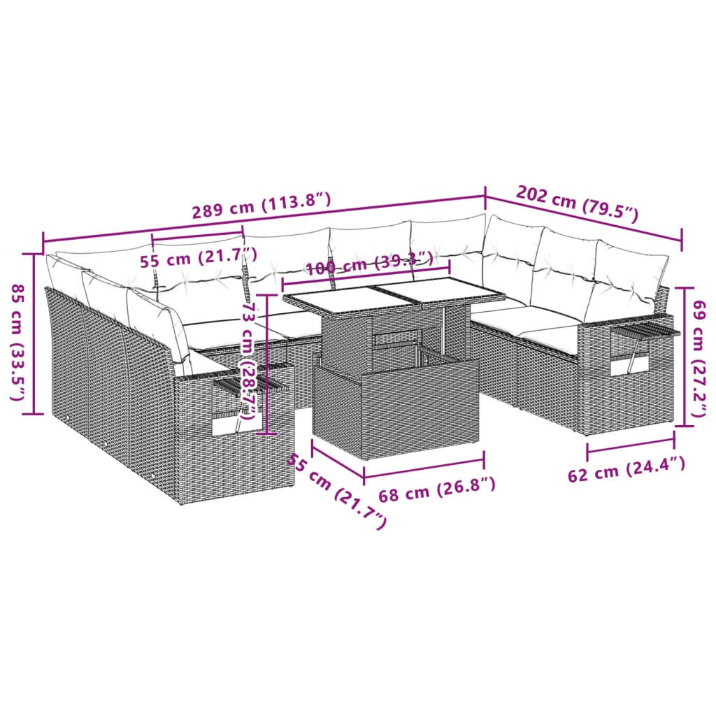 sofasæt til haven 10 dele med hynder polyrattan beige