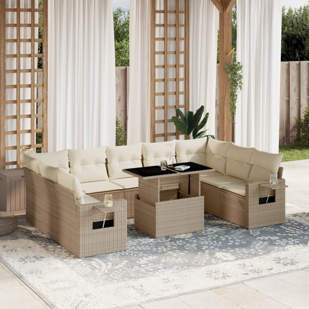 sofasæt til haven 10 dele med hynder polyrattan beige