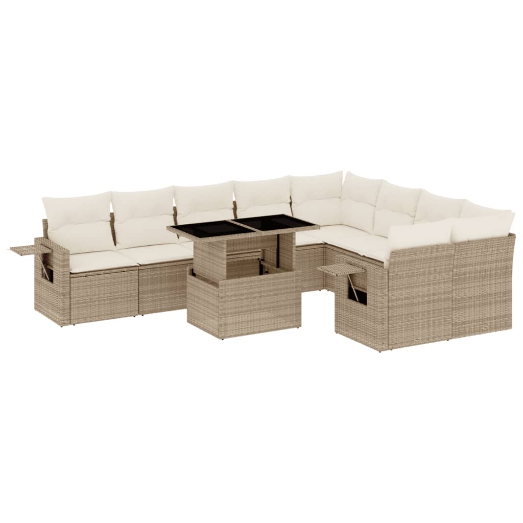 sofasæt til haven 10 dele med hynder polyrattan beige