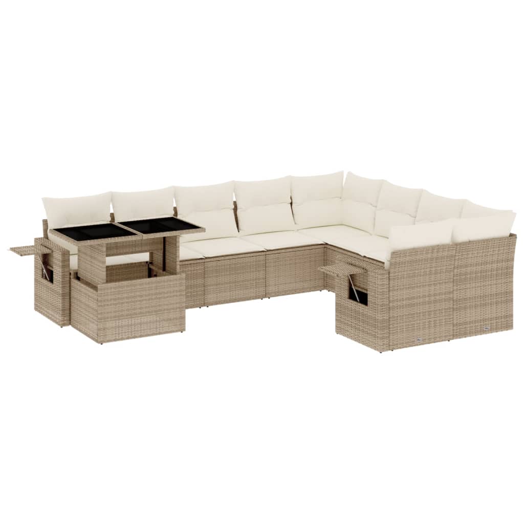 sofasæt til haven 10 dele med hynder polyrattan beige