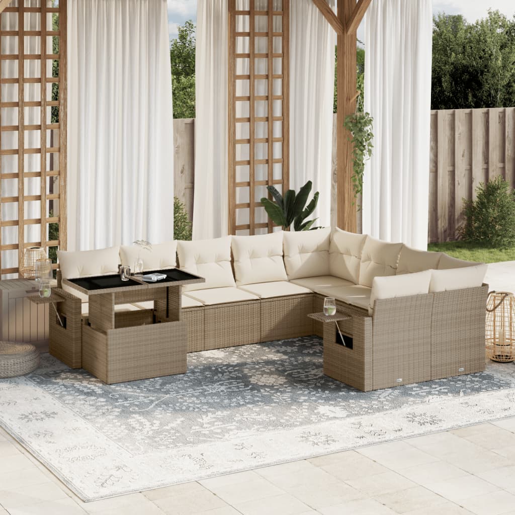 sofasæt til haven 10 dele med hynder polyrattan beige