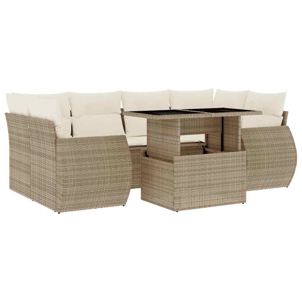 sofasæt til haven 7 dele med hynder polyrattan beige