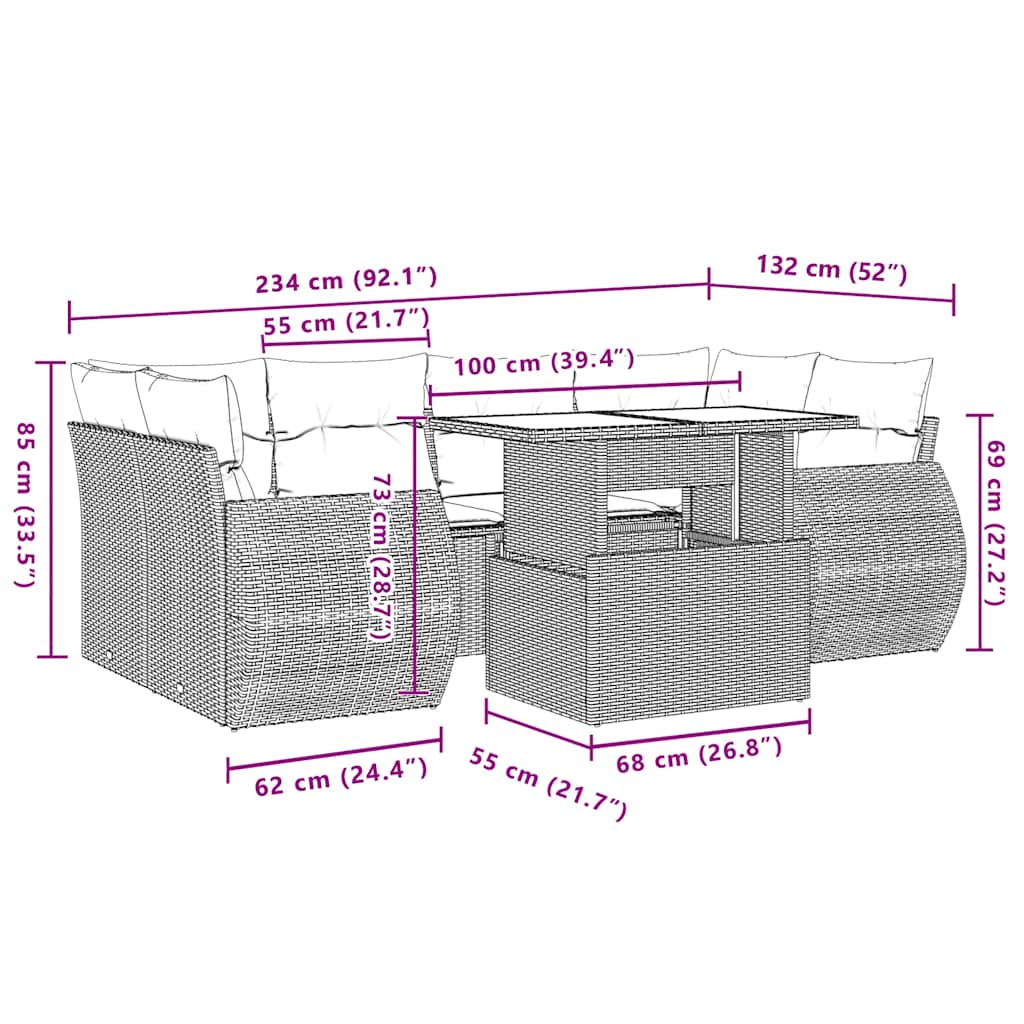 sofasæt til haven 7 dele med hynder polyrattan beige