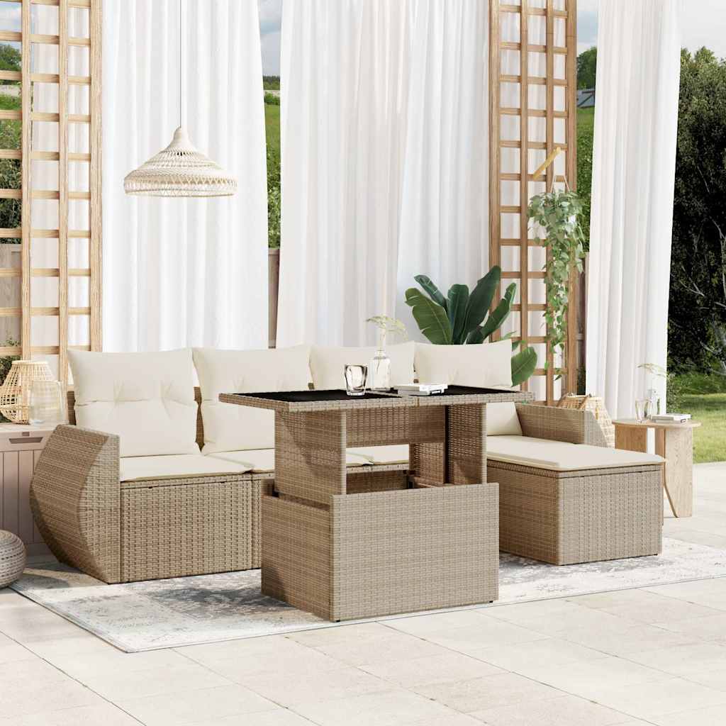 sofasæt til haven 6 dele med hynder polyrattan beige