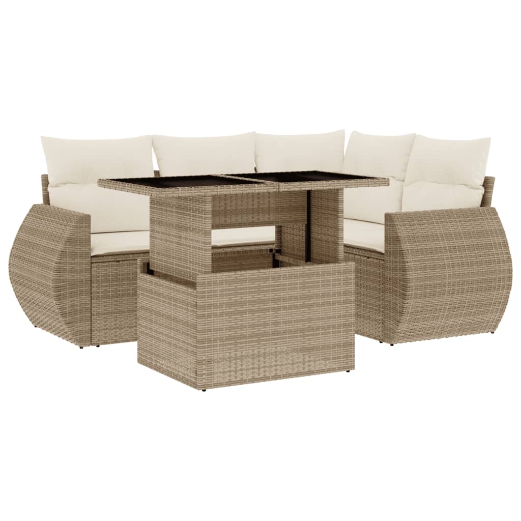 sofasæt til haven 5 dele med hynder polyrattan beige