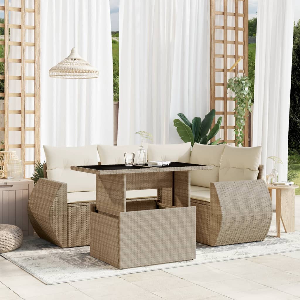 sofasæt til haven 5 dele med hynder polyrattan beige