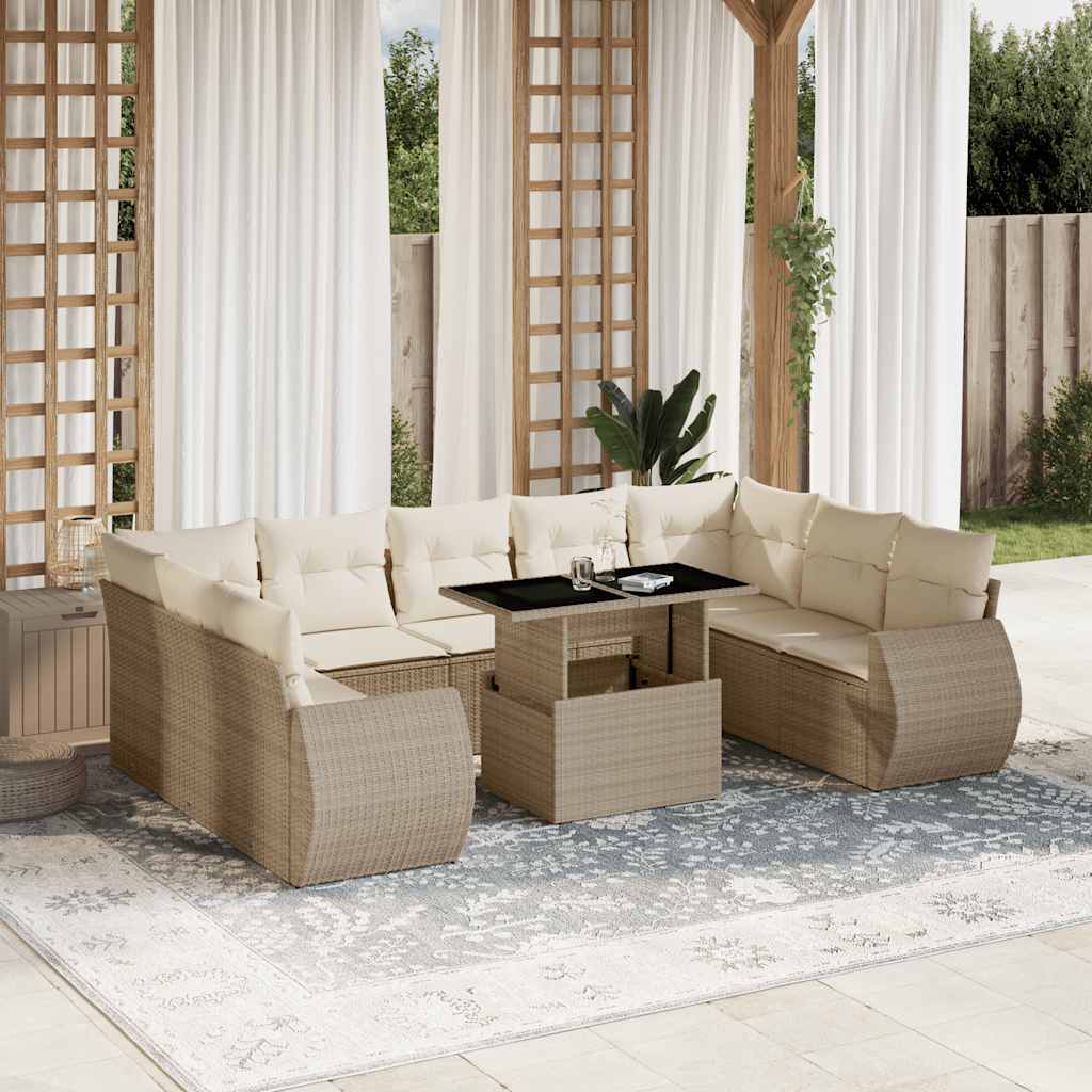 sofasæt til haven 10 dele med hynder polyrattan beige